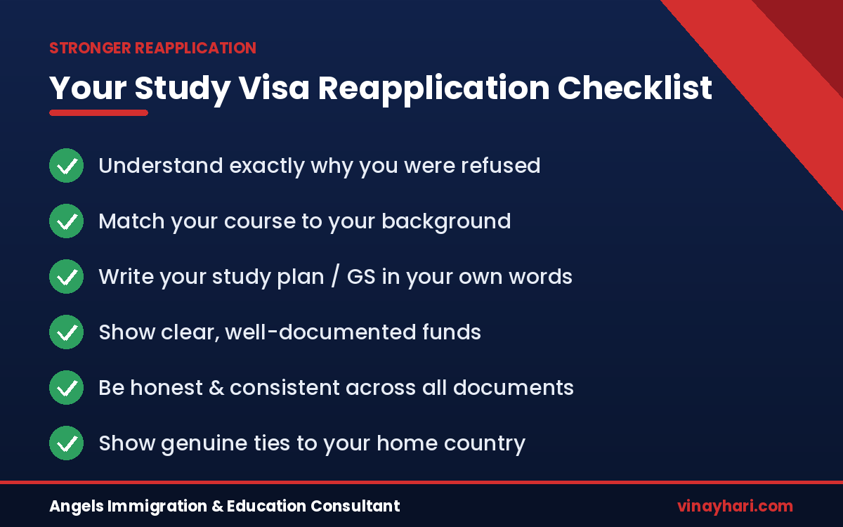 Study visa reapplication checklist to avoid another refusal